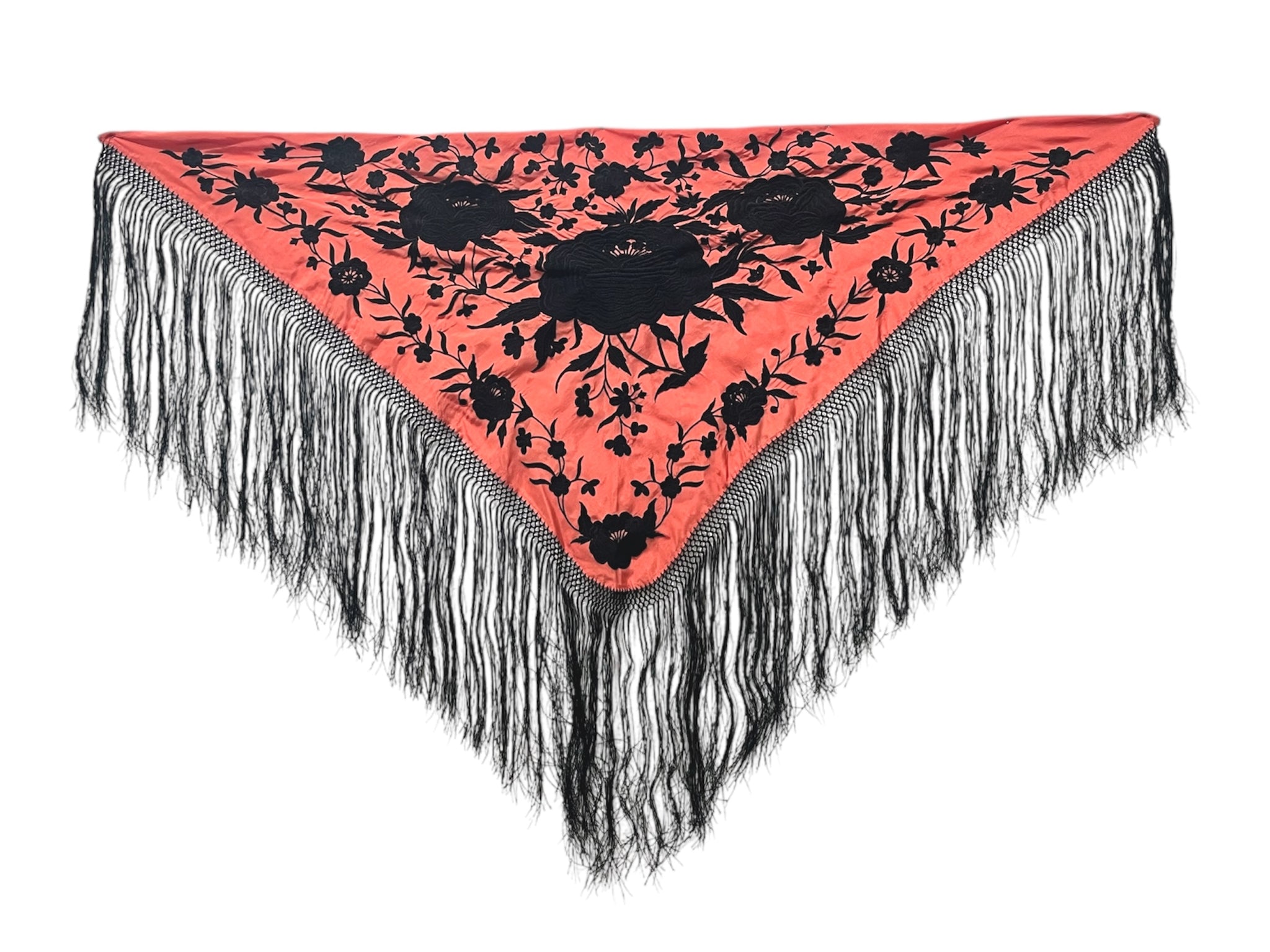 Mantón mandarina bordado negro