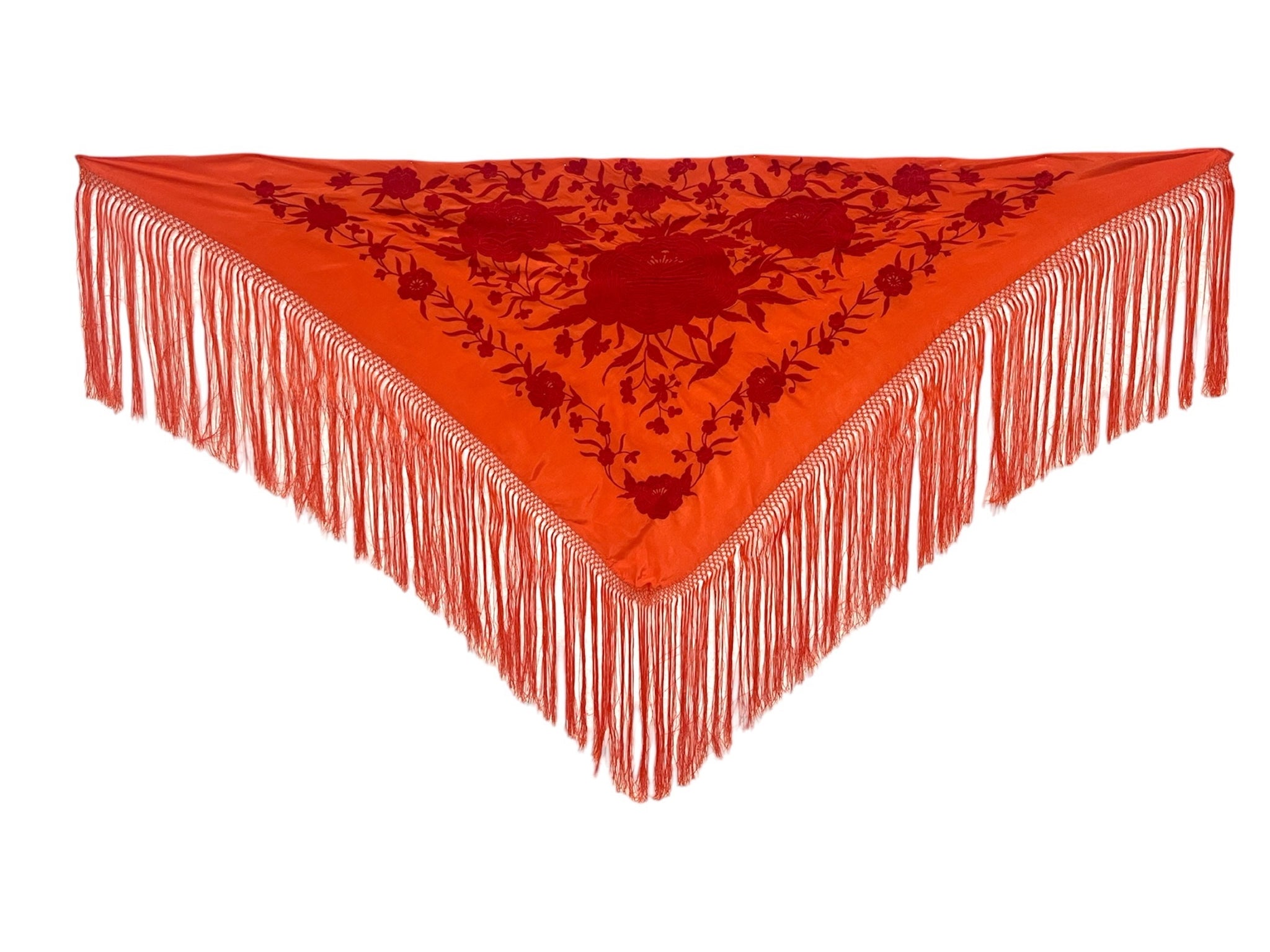 Mantón Naranja Bordado Rojo