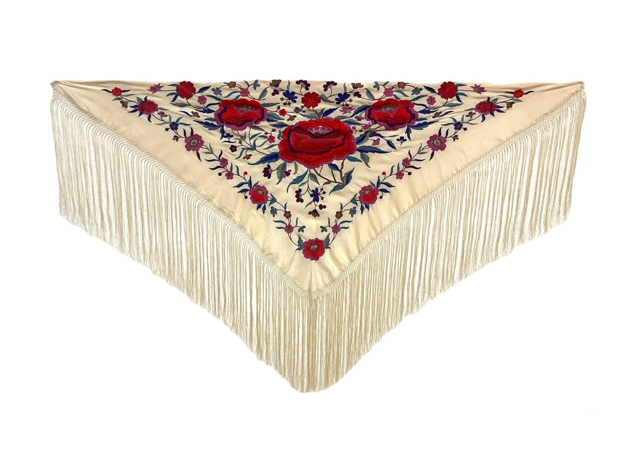 Mantón Beige Bordado Rojo