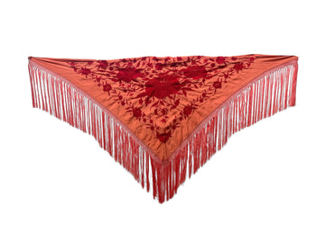 Mantón mandarina bordado rojo