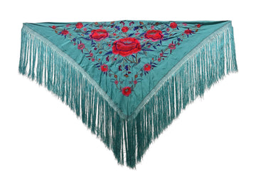 Mantón Verde Bordado Rojo