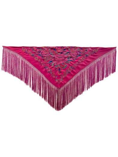 Mantón seda bordado buganvilla