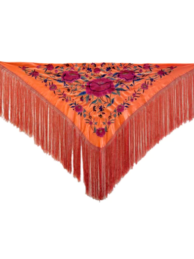 Mantón seda bordado naranja