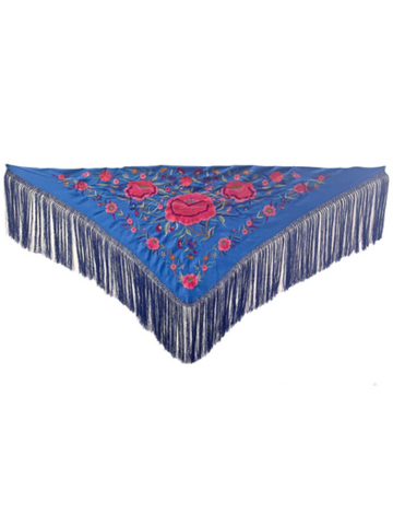 Mantón seda bordado azul