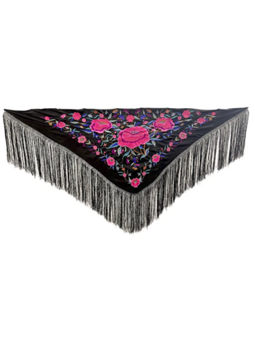 Mantón seda bordado negro