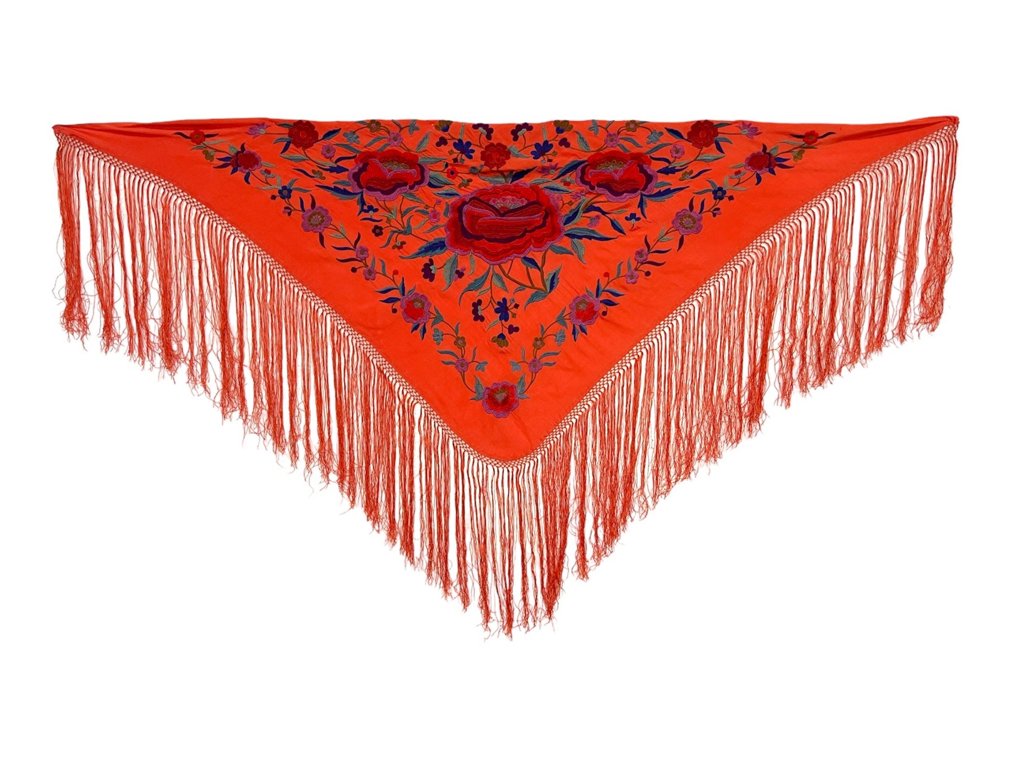 Mantón Naranja Bordado Rojo