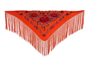 Mantón Naranja Bordado Rojo