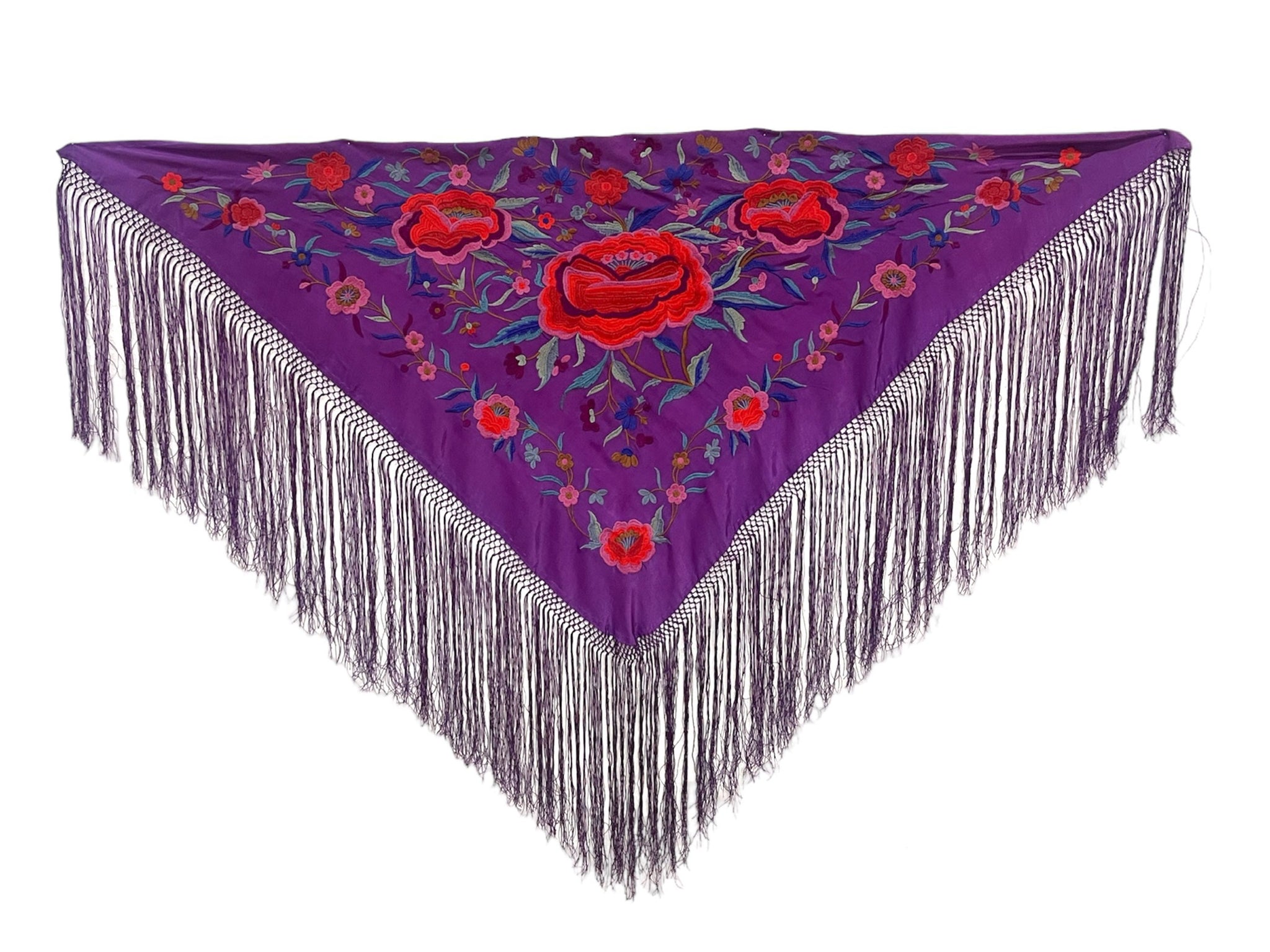 Mantón Morado Bordado Rojo