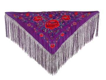 Mantón Morado Bordado Rojo