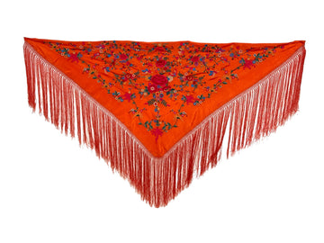 Mantón Naranja Bordado Multicolor