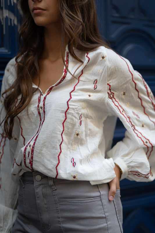 Blusa Detalles Rojos